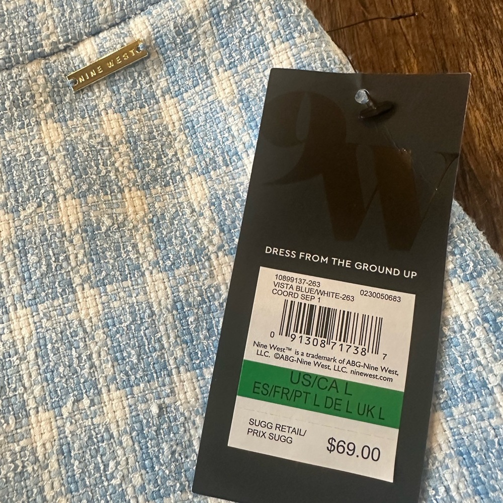 NWT Nine West Light Blue Checkered Pencil Skirt - Picture 2 of 5